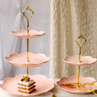 欧式小清新陶瓷蛋糕架多层点心架下午茶水果盘粉色少女心婚礼架子