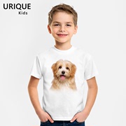 狗狗小狗图案莫代尔儿童t恤男童，男孩装短袖圆领可爱动物创意宝宝