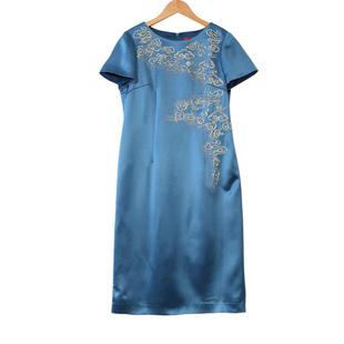 六L品牌女装高端时尚气质百搭湖蓝色连衣裙A2-17036