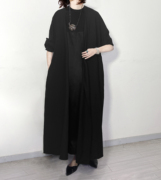 陈小满(陈小满)原创设计春秋季黑色100%羊毛面料，系带浴袍式宽松连衣裙风衣
