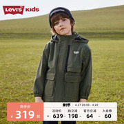 levi's李维斯(李维斯)童装男童中长款风衣，2023秋冬季儿童防风保暖外套