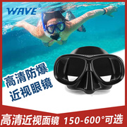WAVE近视潜水面镜专业带度数硅胶面罩高清成人浮潜镜深潜自由泳镜