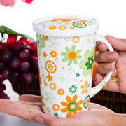 创意情侣杯马克杯，带盖勺水杯牛奶杯，陶瓷骨瓷咖啡杯办公室杯子