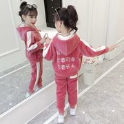 加绒加厚女童秋冬套装韩版儿童中大童金丝绒运动时尚两件套潮