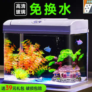 免换水鱼缸客厅小型生态玻璃，斗鱼家用桌面迷你造景装饰水族箱