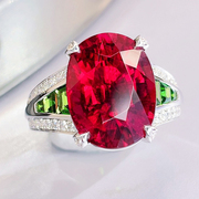 8.8ct18k金正红(金正红)卢比来(卢比来)碧玺，钻石戒指镶嵌珠宝沙弗莱