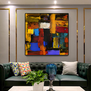 手绘抽象油画现代简约客厅入户玄关装饰画正方形过道餐厅挂画单幅