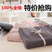 日式水洗棉纯棉床单学生宿舍，双人纯色格子床笠被套全棉被单件定制