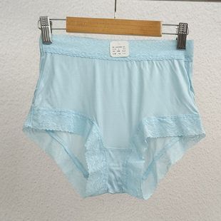 台湾名品女42针织真丝内裤，100桑蚕丝无痕，蕾丝平角裤中腰包臀透气