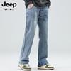 jeep吉普浅色牛仔裤男士，美式高街潮牌秋冬季宽松直筒长裤子男