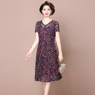 妈妈夏装连衣裙高贵气质台湾纱品牌中老年高端宽松大码裙子