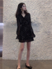 春秋季女装，2023年法式复古赫本风小黑裙，小个子长袖雪纺连衣裙