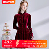 艾丽丝枣红色丝绒蛋糕，新年连衣裙2023冬季荷叶，边显瘦短款女裙