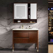 红橡木新中式浴室柜洗手洗脸盆柜，组合天然大理石，台面智能镜柜大盆