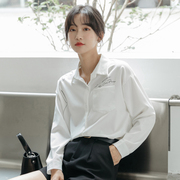 秋季韩版女装设计感小众，复古印花雪纺衬衣翻领纯色长袖衬衫