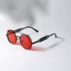 末日废土风格超酷红色墨镜UV400蒸汽朋克圆形金属未来感太阳眼镜