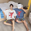 卡通加大码情侣睡衣女200斤纯棉可爱夏季短袖韩版男士家居服套装