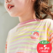 女童条纹短袖t恤夏季宽松上衣中大儿童彩虹色上衣小女孩韩版洋气