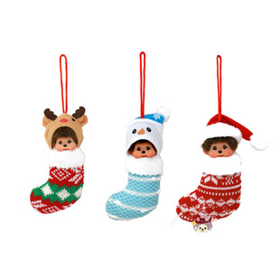 日本正版蒙奇奇 Monchhichi 萌趣趣  圣诞挂件 麋鹿 老人 雪人