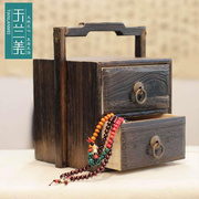 高档实木质中式仿古首饰盒，复古手提针线盒，小号多层珠宝盒茶叶收