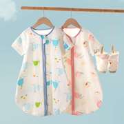 新生婴儿睡袋衣春天夏季薄款可拆袖宝宝纱布，儿童防踢被子四季通用