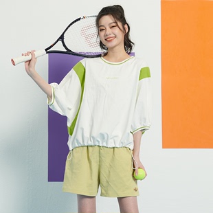 UGIZ商场同款2023夏韩版女装蝙蝠袖撞色拼接抽绳T恤女UBTG828