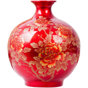 水晶釉陶瓷器，落地花瓶摆件中国红色景德镇客厅，插花新中式结婚