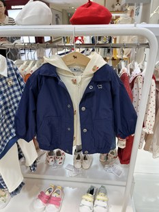 韩国童装 23冬款儿童宝时尚满印带帽纯棉马甲 夹克两用外套4220