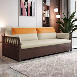 新中式实木沙发床科技布客厅2024年小户型可折叠两用多功能