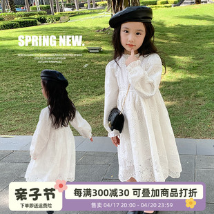 女童连衣裙春秋2024儿童，韩版白色花边公主，裙女宝宝春装裙子潮