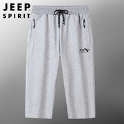 jeepspirit男士短裤夏季休闲直筒宽松大码休闲沙滩，七分裤男6173