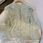 jx-新中式国风蕾丝重工，绣花衬衫欧根纱防晒气质，优雅女装外套开衫