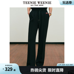 TeenieWeenie小熊2024年春装黑色直筒休闲裤宽松韩版长裤女装