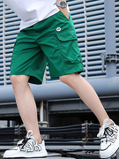 工装短裤男士夏季潮牌绿色，休闲运动大裤衩五分冰丝速干沙滩中裤子