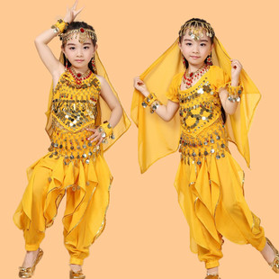 儿童印度舞演出服女童肚皮舞表演服六一少儿，天竺民族新疆舞蹈服装