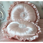 欧式圆枕加玫瑰花朵圆枕纺丝，圆枕欧式奢华圆枕欧式新古典(新古典)抱枕