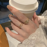 2022年轻奢白贝母锆石戒指女ins小众设计高级感叠戴开口指环
