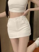 白色短裙女夏季裙子设计感小众辣妹防走光性感，百搭显瘦包臀半身裙