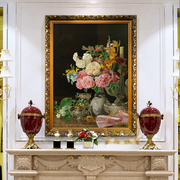 欧式古典花卉油画喷绘定制餐厅玄关装饰画，竖幅客厅挂画静物有框画
