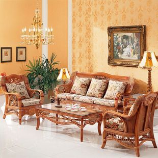 藤编沙发藤沙发组合客厅，腾椅五件套休闲真实木，竹藤三人藤艺家具