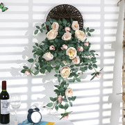 仿真吊花装饰塑料植物挂墙假花墙壁墙上吊兰吊篮藤蔓壁挂花藤玫瑰