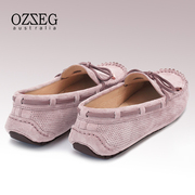OZZEG镂空真皮豆豆鞋女春季透气平底单鞋软底防滑孕妇一脚蹬