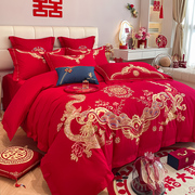 新婚庆(新婚庆)四件套大红色刺绣，六件套婚礼，婚房结婚喜庆被套龙凤床上用品