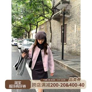 春夏CHUNXIA紫色双面羊绒大衣外套2024冬季新韩系通勤短款外套女
