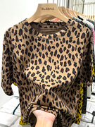 欧货大版豹纹短袖t恤女纯棉夏季2024设计感宽松洋气遮肚上衣