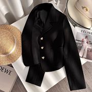 小个子短款黑色西装外套，女2024春秋，设计感小众高级感休闲垫肩西服