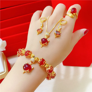 越南沙金红狐狸气质项链套装，女仿真黄金手链，戒指饰品久不褪色首饰