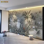 欧式田园风景墙布酒店壁纸手绘中世纪热带雨林3D美式西洋画墙纸