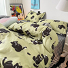 可爱卡通小黑猫被套绿色床上四件套1.51.8m简约格子床单宿舍3件套