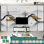 新中式轻奢电视背景墙壁纸现代简约大理石纹线条，壁画32d水晶墙布